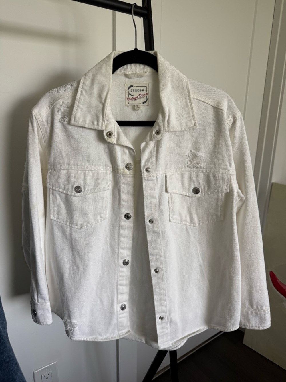 Stoosh Vintage White Denim Jacket Size Small Y2K Cool